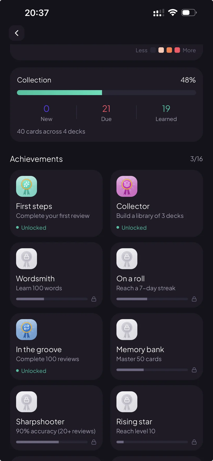 SwipeLex — achievements
