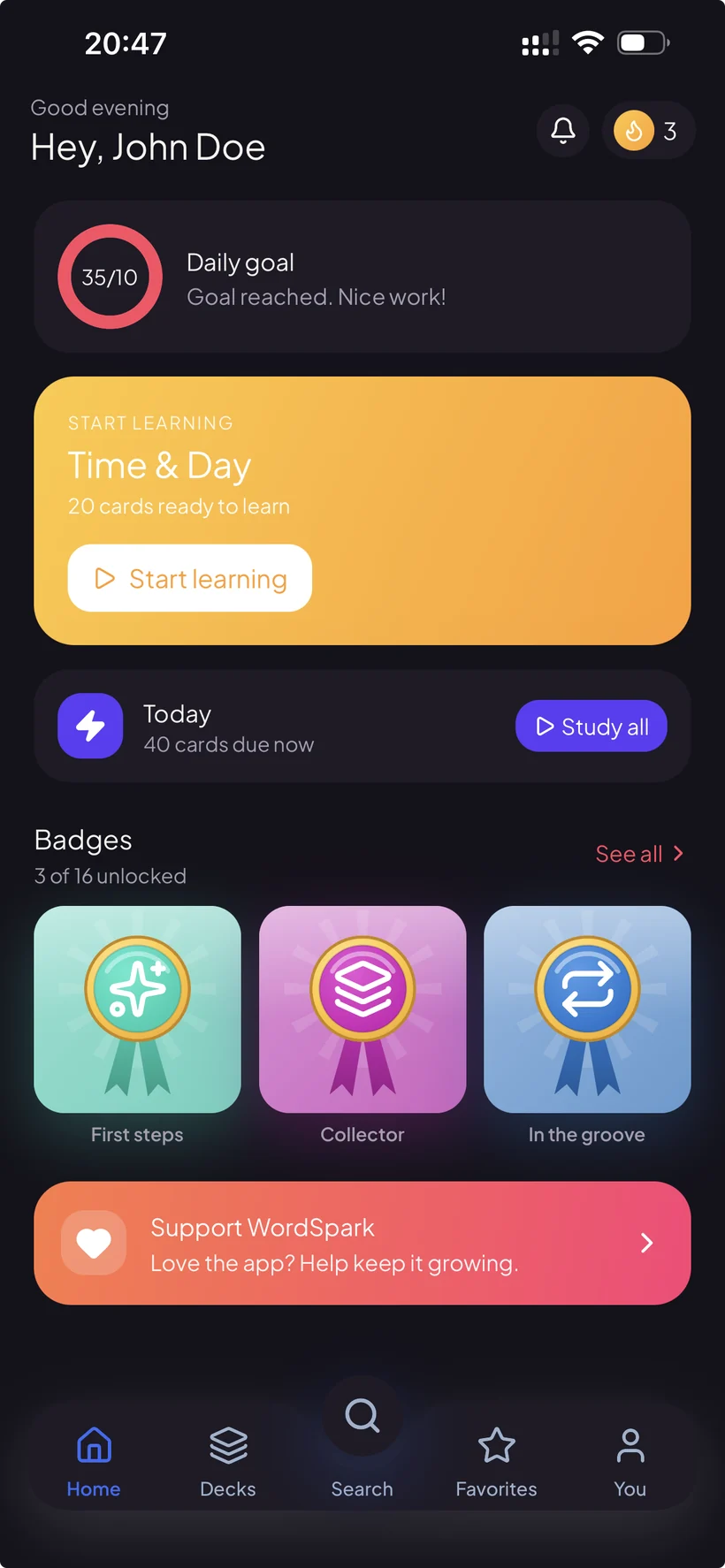 SwipeLex — daily home